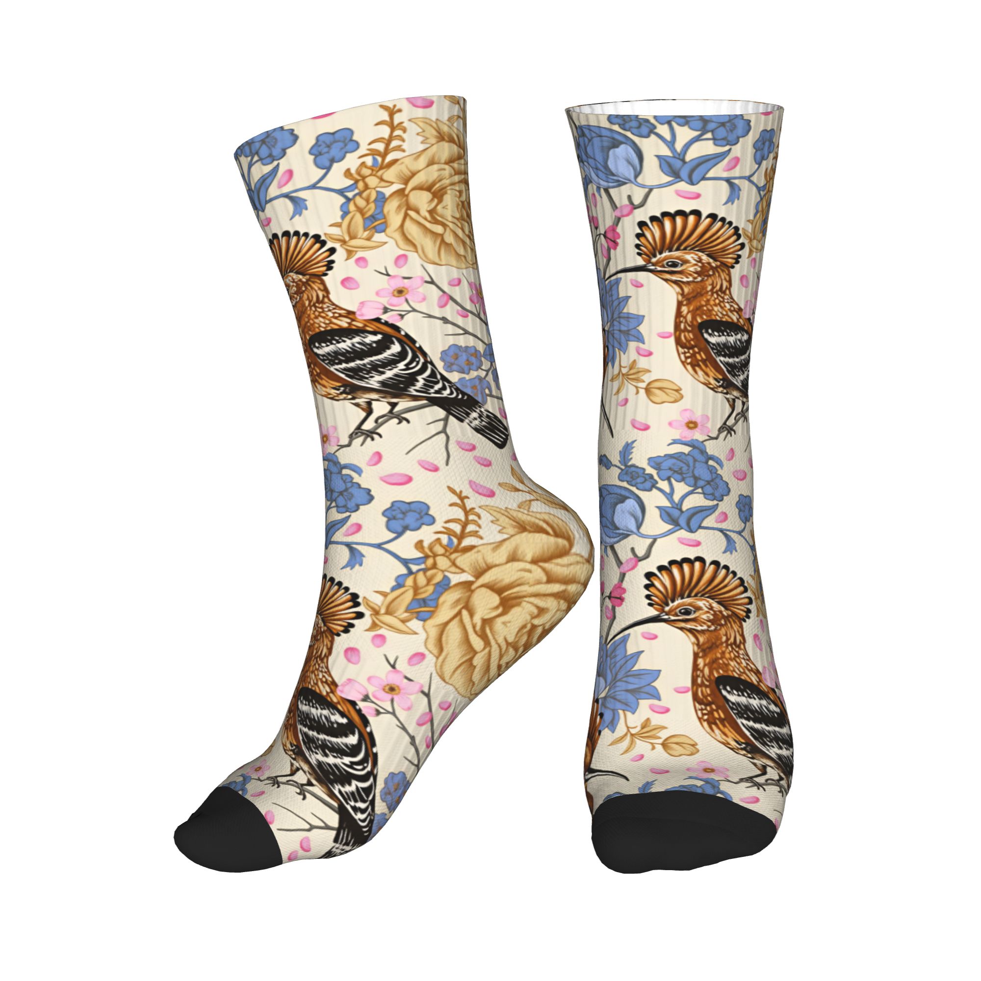 Dress Sock Men - Hoopoe Bird Blue Peony Vintage Floral